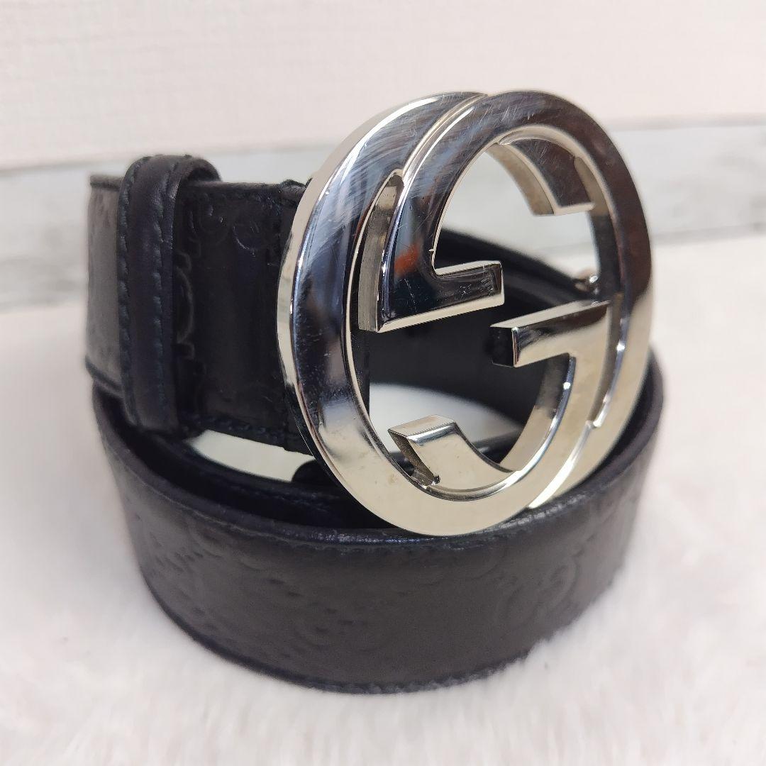 ✨極美品✨ GUCCIベルト インターロッキング  シルバー グッチシマ　黒