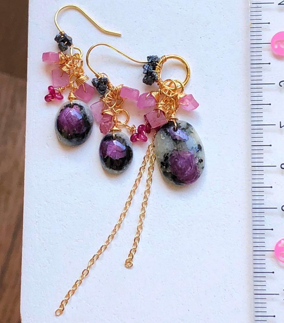 天然石☆超大粒アゲートドゥルージーのピアス14kgf