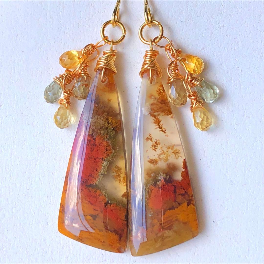 天然石☆超大粒アゲートドゥルージーのピアス14kgf