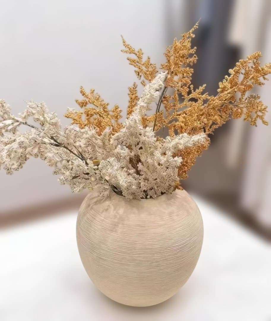 モダン ベージュ 陶器 花瓶 ドライフラワー付き