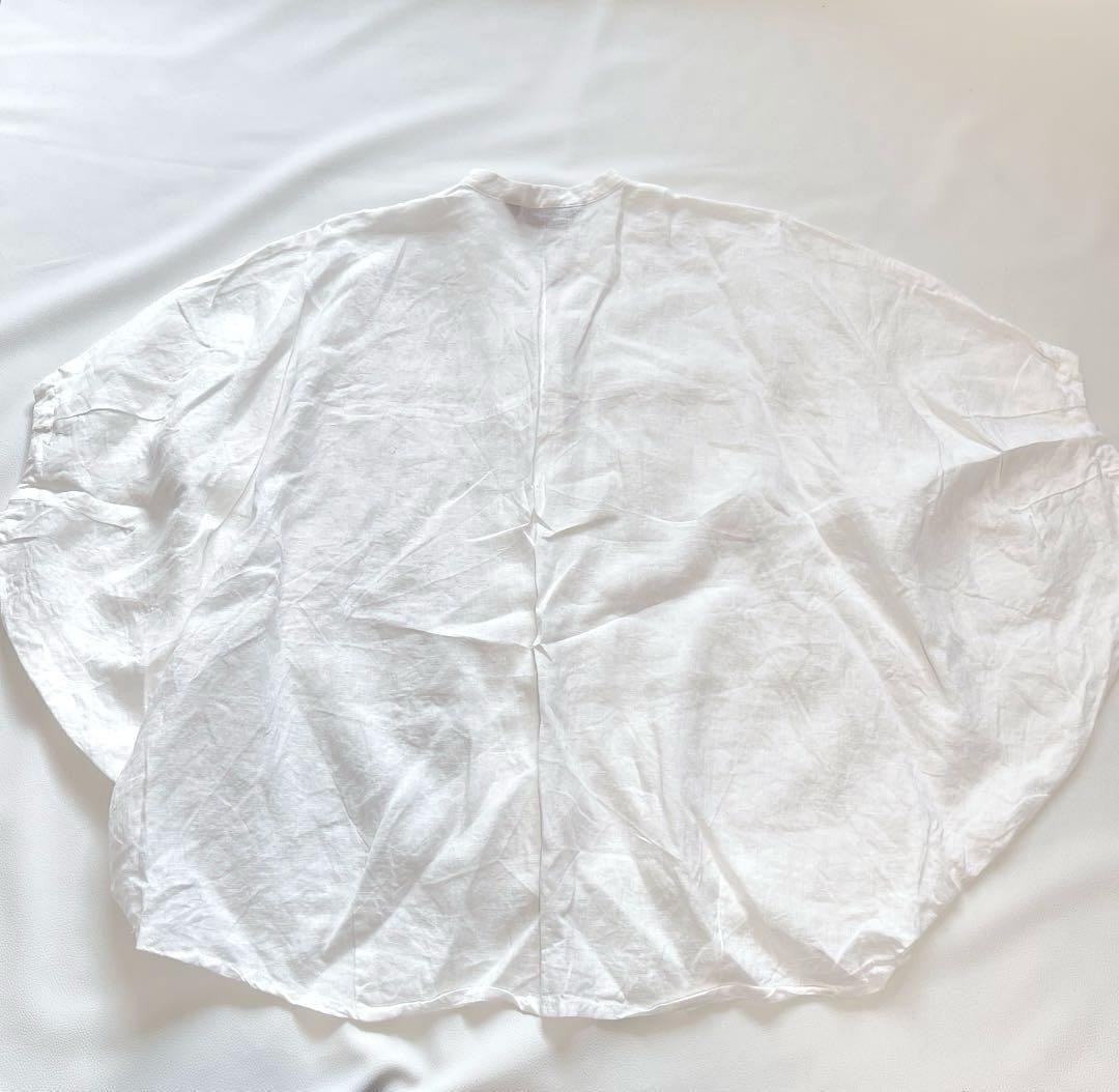 美品 ミズイロインド シャツ 半袖 スタンドカラー リネン 麻 日本製