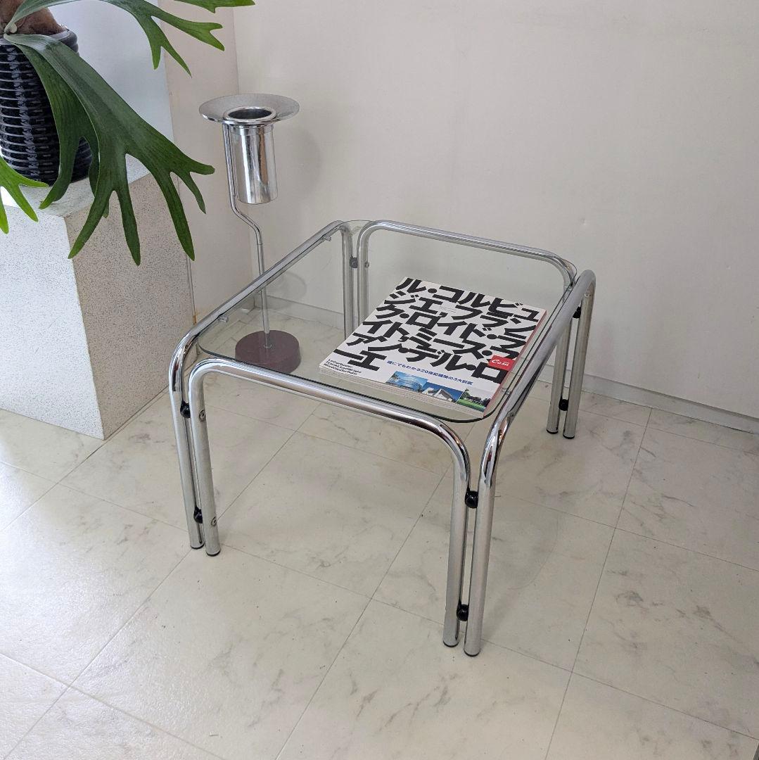 ヴィンテージ クローム ガラステーブル ポストモダン ミッドセンチュリー