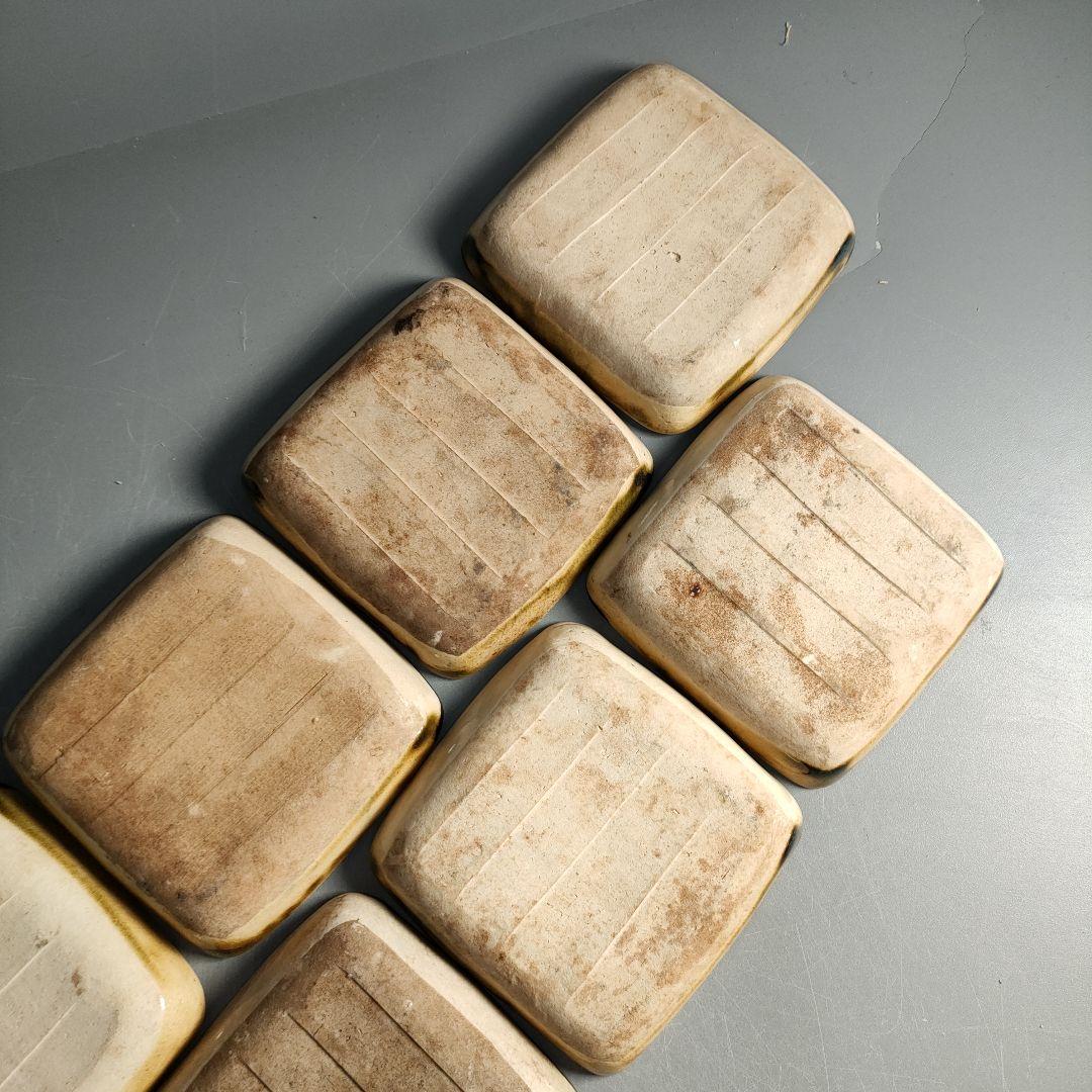 A1306-7/織部焼/織部四方皿10客/向付/銘々皿/角皿/菓子皿/懐石道具/