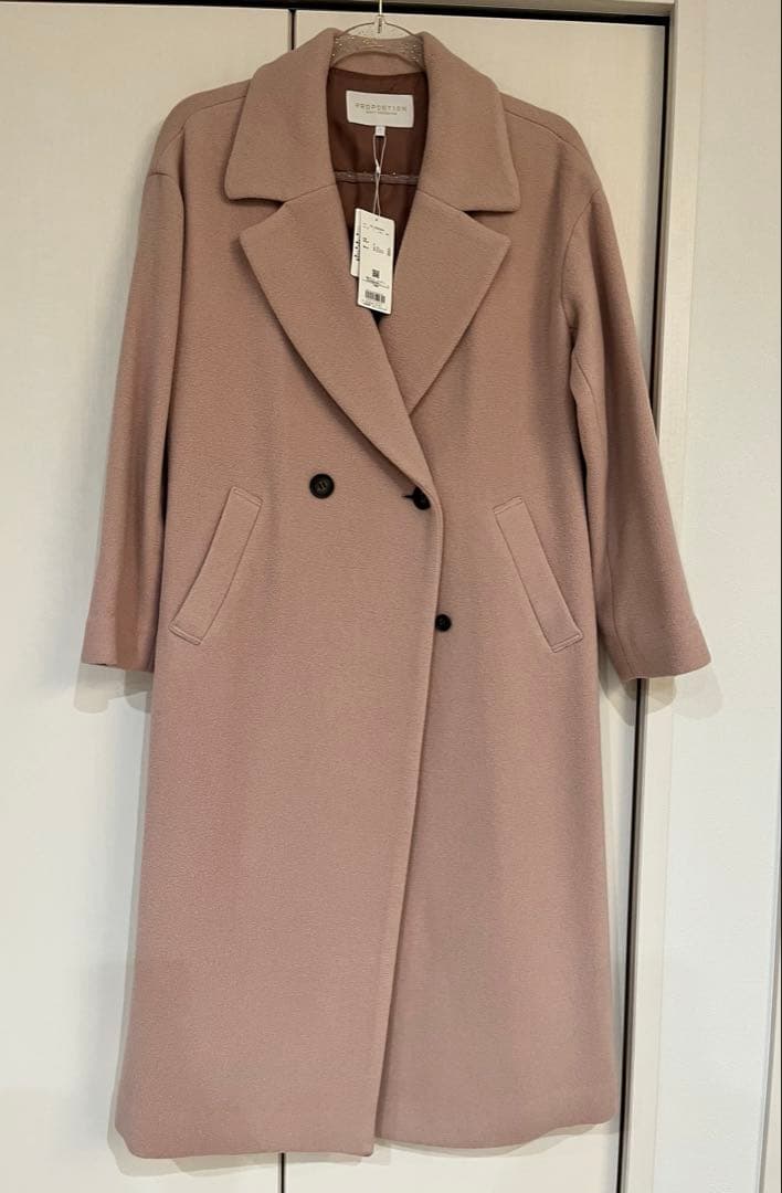 ピンク ダブルブレスト ロングコート