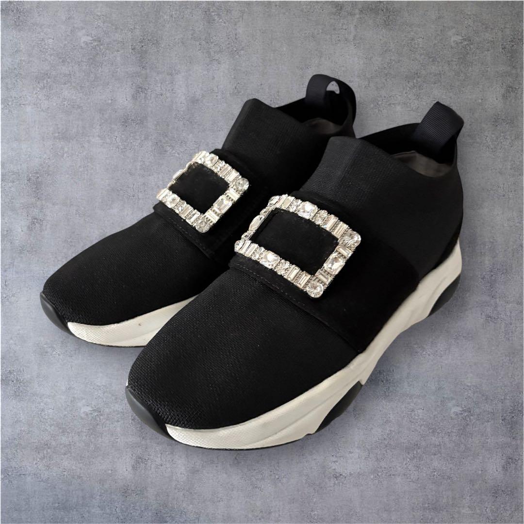 【極美品】プラスダイアナ ニットソックススニーカー クリスタルバックル 22.5