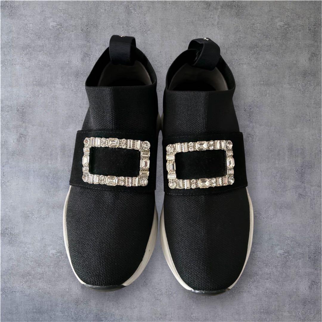 【極美品】プラスダイアナ ニットソックススニーカー クリスタルバックル 22.5