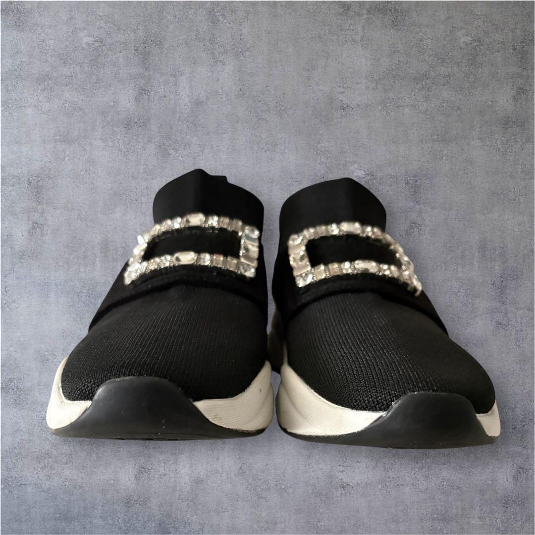 【極美品】プラスダイアナ ニットソックススニーカー クリスタルバックル 22.5