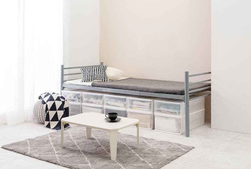 【グレー　シングル】 便利な宮棚付きのロングベッド <フレームのみ>