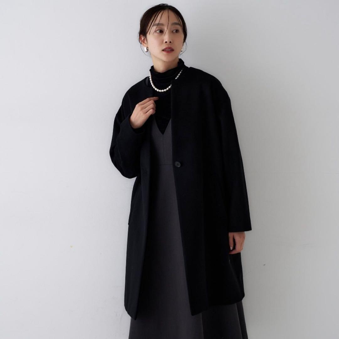 【最終価格♡2025AW新品♡01S】アンタイトルカシミヤ混ノーカラーコート黒