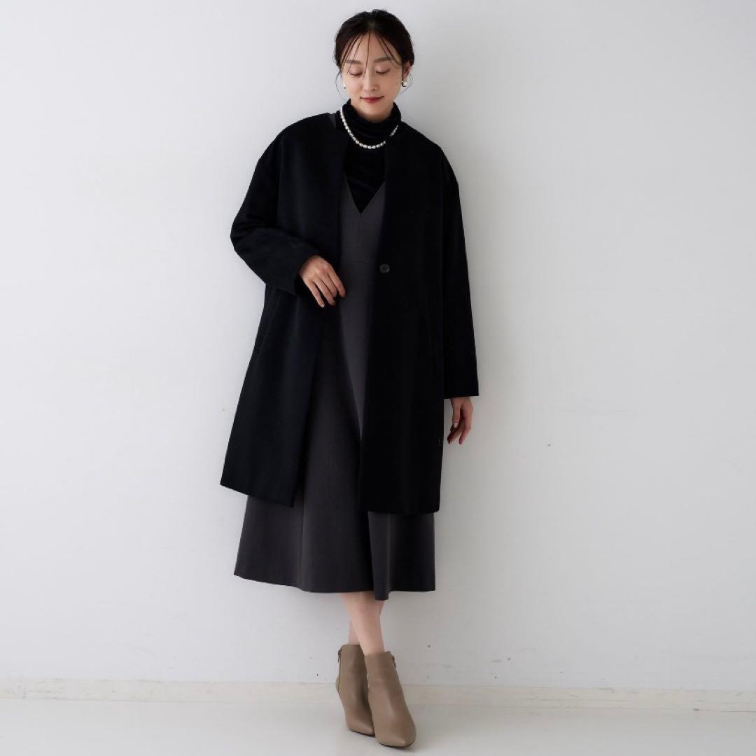 【最終価格♡2025AW新品♡01S】アンタイトルカシミヤ混ノーカラーコート黒