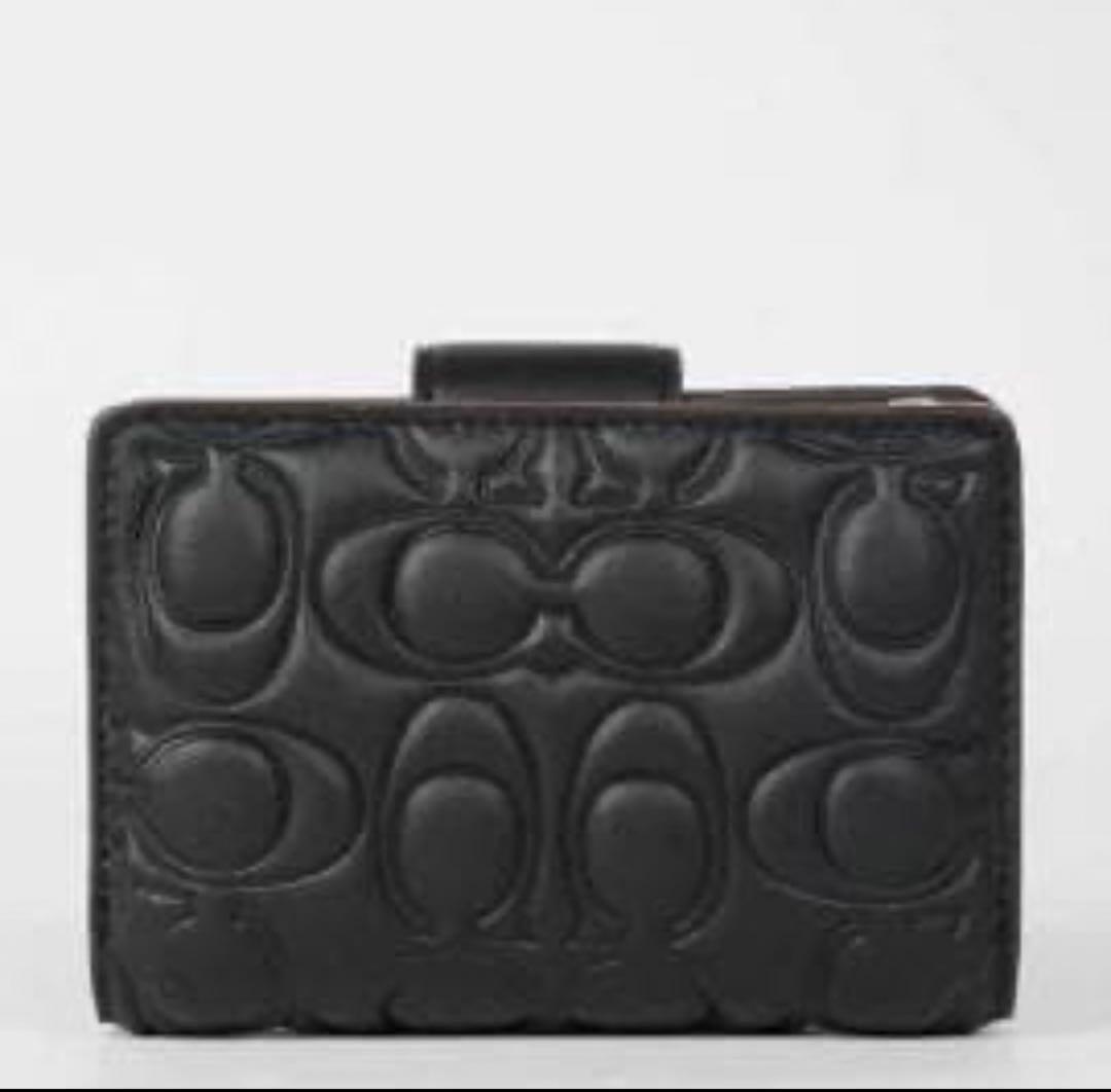 新作COACHコーチシグネチャーナッパーレザーミディアム二つ折り財布
