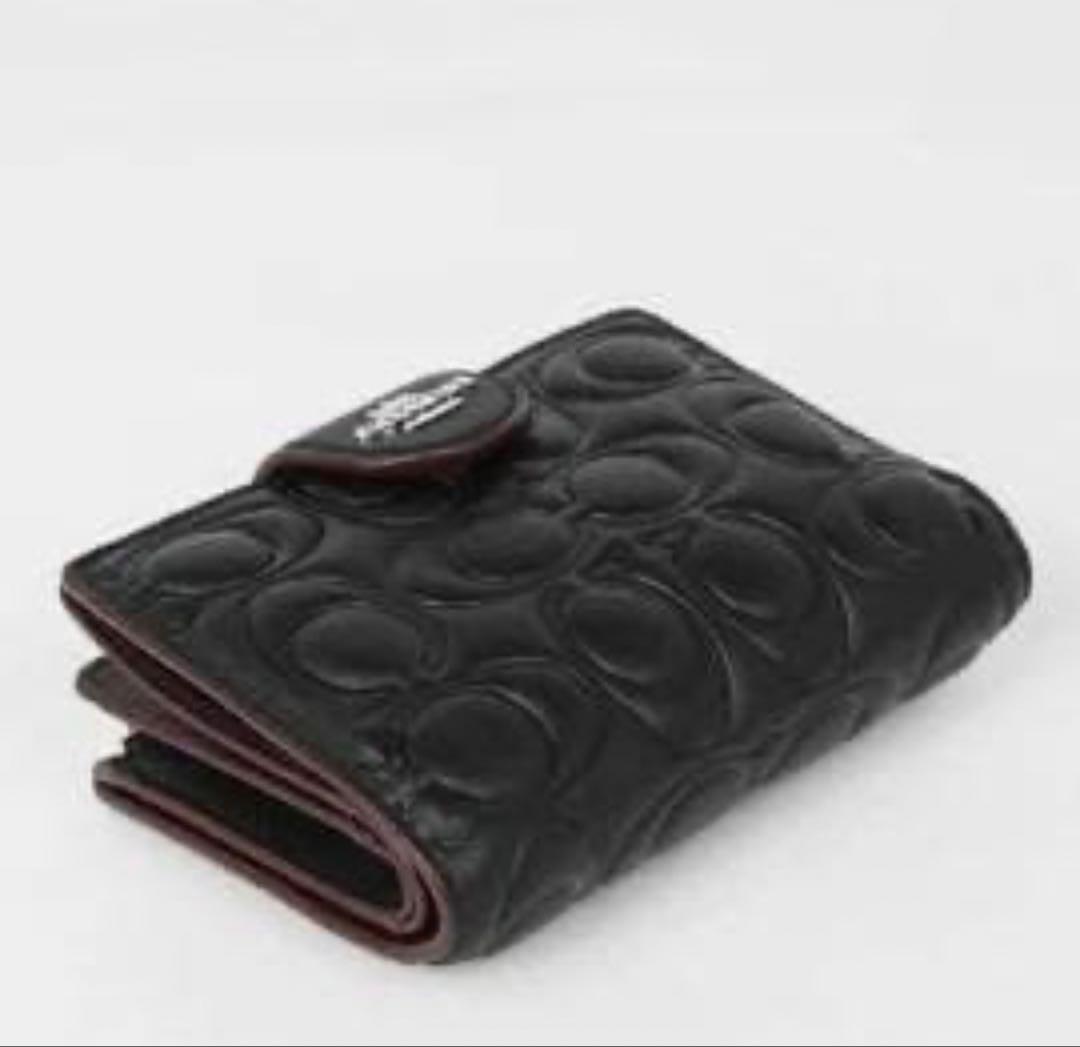 新作COACHコーチシグネチャーナッパーレザーミディアム二つ折り財布