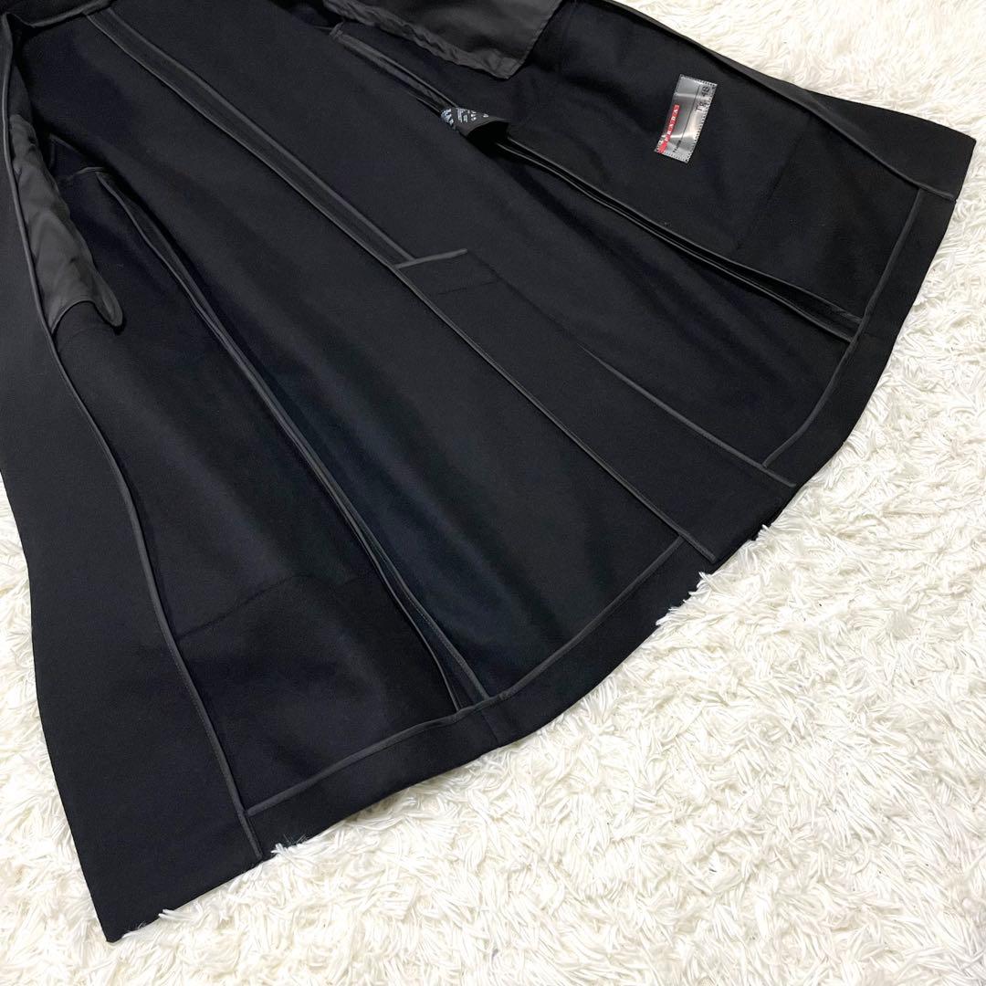 PRADA フーデッドハイブリッドコート 48 ブラックラベル ウール ナイロン