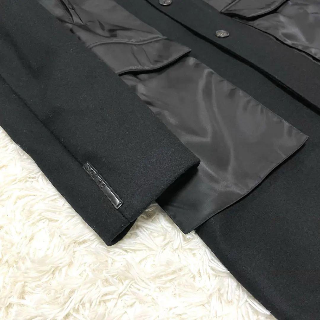 PRADA フーデッドハイブリッドコート 48 ブラックラベル ウール ナイロン