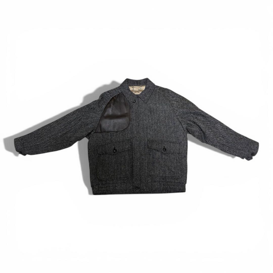 【良品】Burberry ウール ツイードブルゾン M レザーパッチ チンスト付