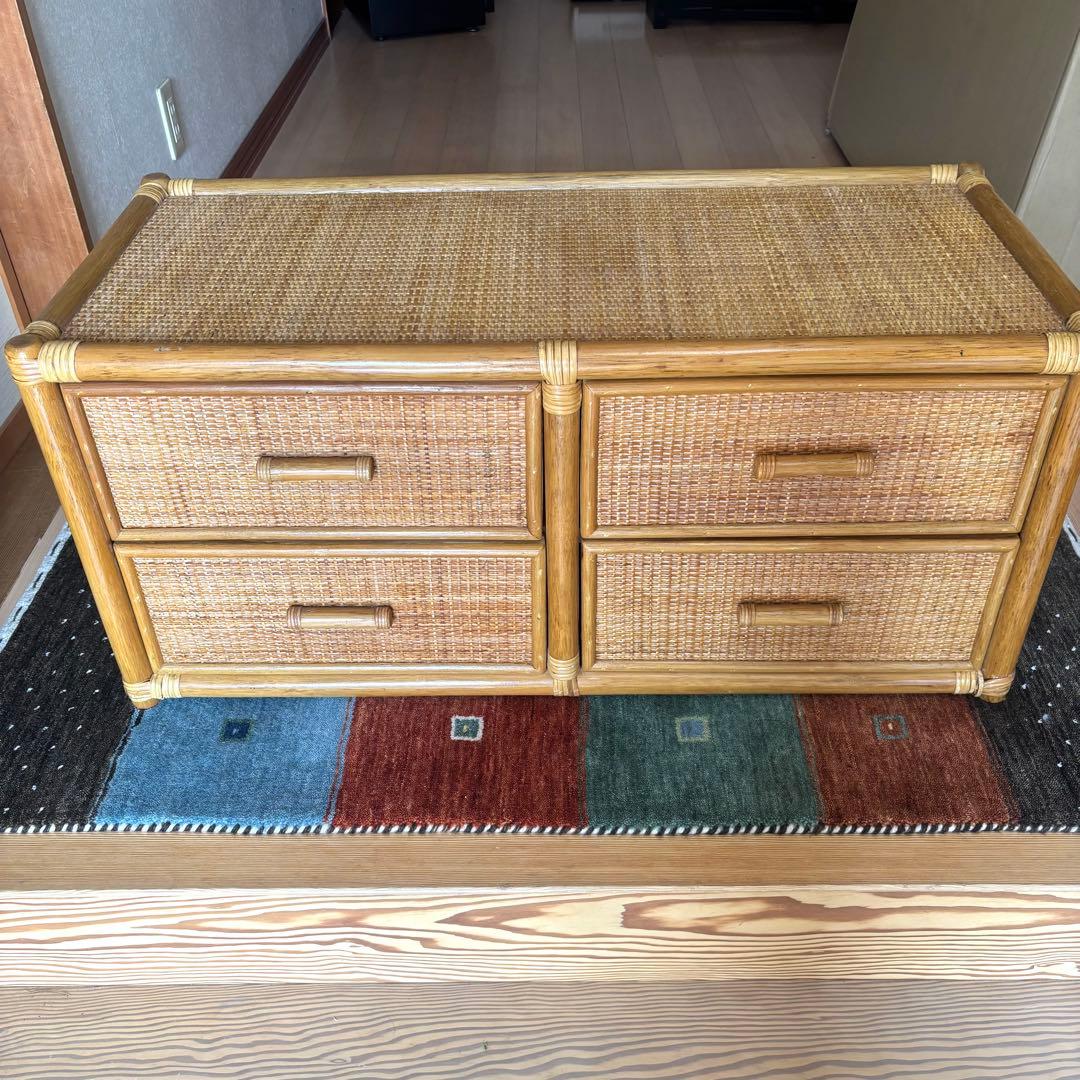 【良品】ヴィンテージ ラタン サイドボード チェスト 籘 vintage