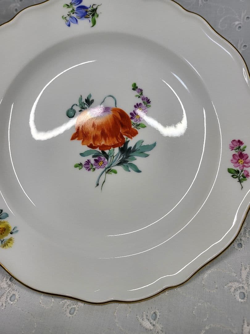 美品✨オールド マイセン ベーシックフラワー 2つ花 プレート 18cm皿 花③