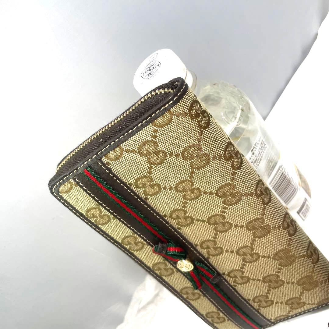 GUCCI グッチ　長財布　シェリーライン　リボン　　GG柄　ラウンドファスナー