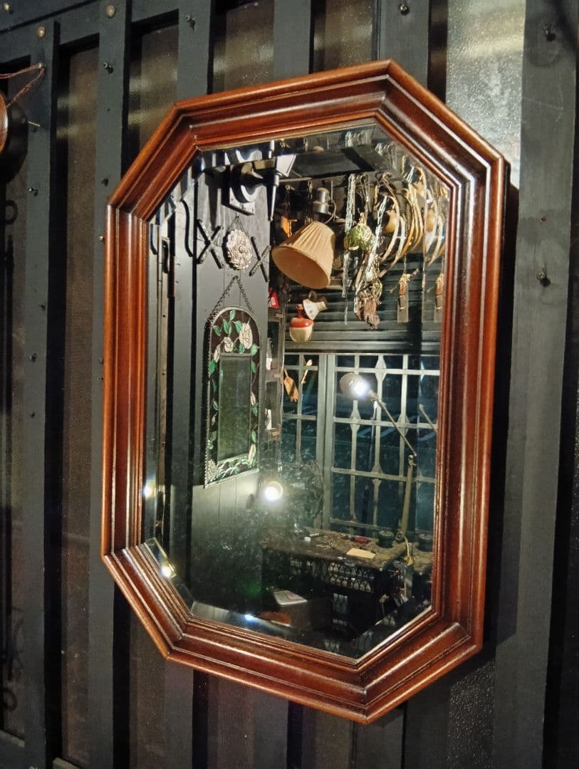 ぴかる　様売約済　イタリア製　無垢木材製　オクタゴン　ウォール　ミラー　壁掛け鏡