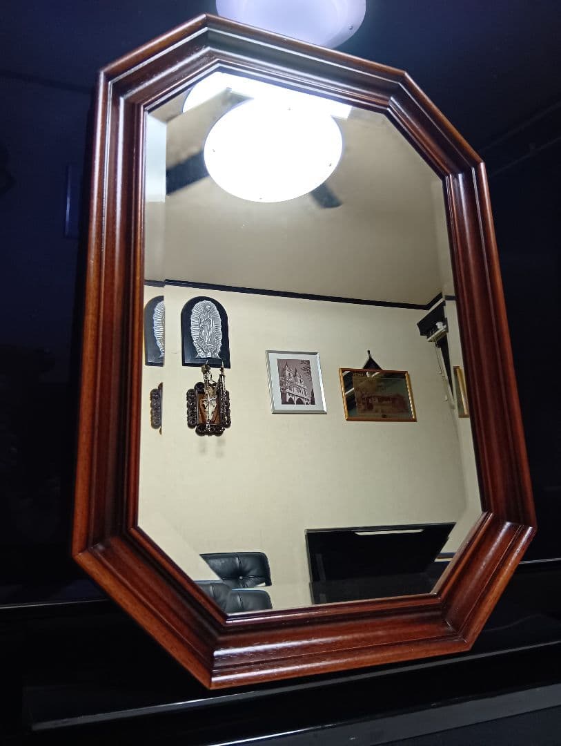 ぴかる　様売約済　イタリア製　無垢木材製　オクタゴン　ウォール　ミラー　壁掛け鏡