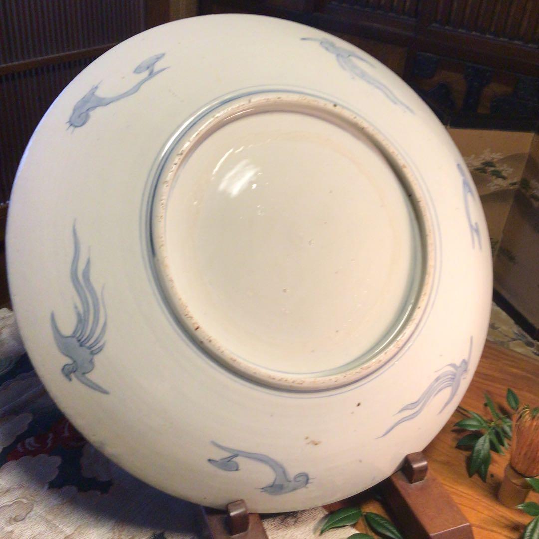 A866 古伊万里　染錦手　見込花　雲鶴紋様　（1尺5寸）大皿