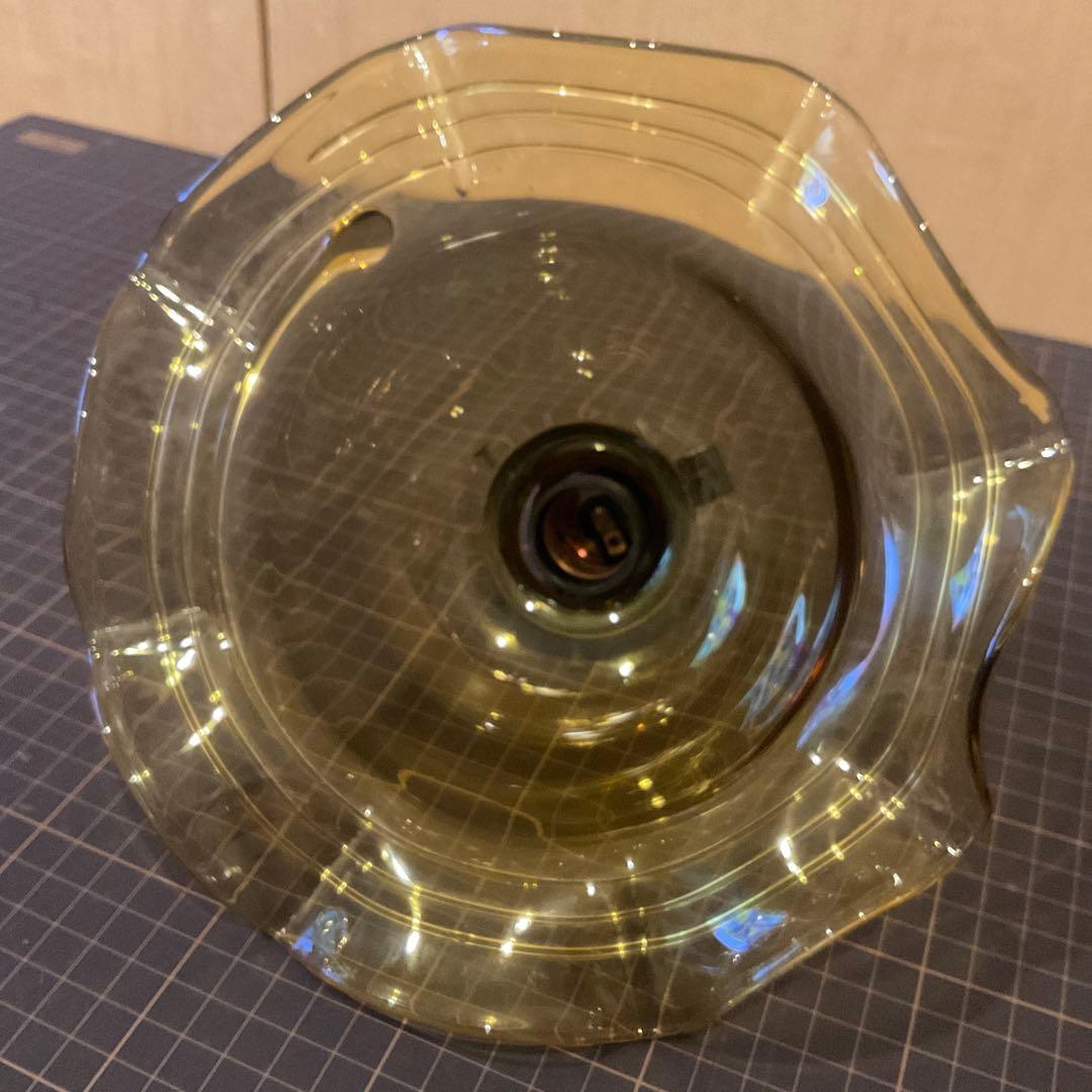 アンティーク アンバー 硝子　電笠　ペンダントライト　ソケット付き　フリル　美品