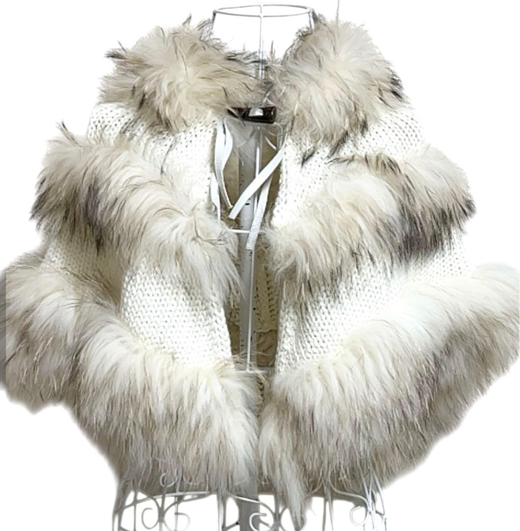 エミ★  D.Lounge ラクーンファー ショール ニット トグル 着物