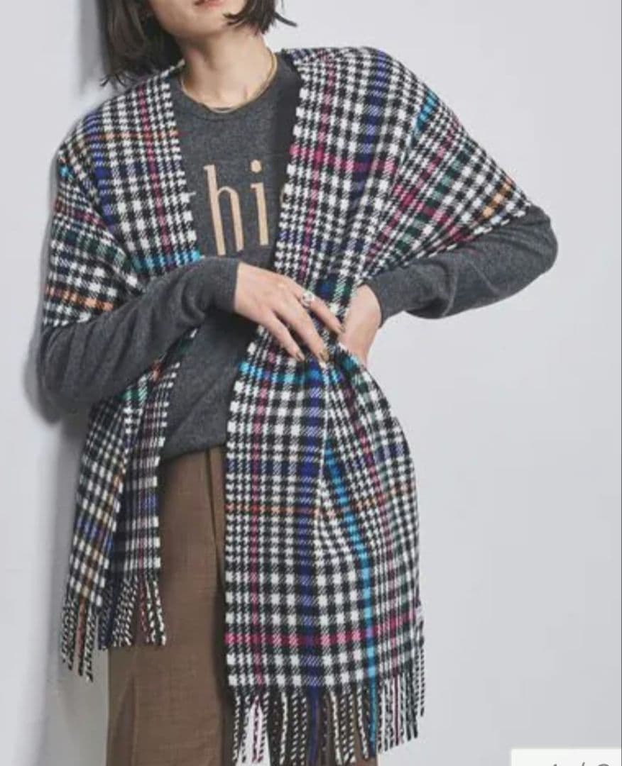 多色チェック柄フリンジマフラー
