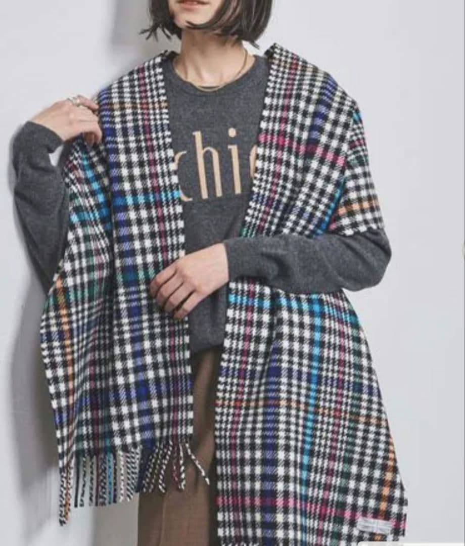 多色チェック柄フリンジマフラー