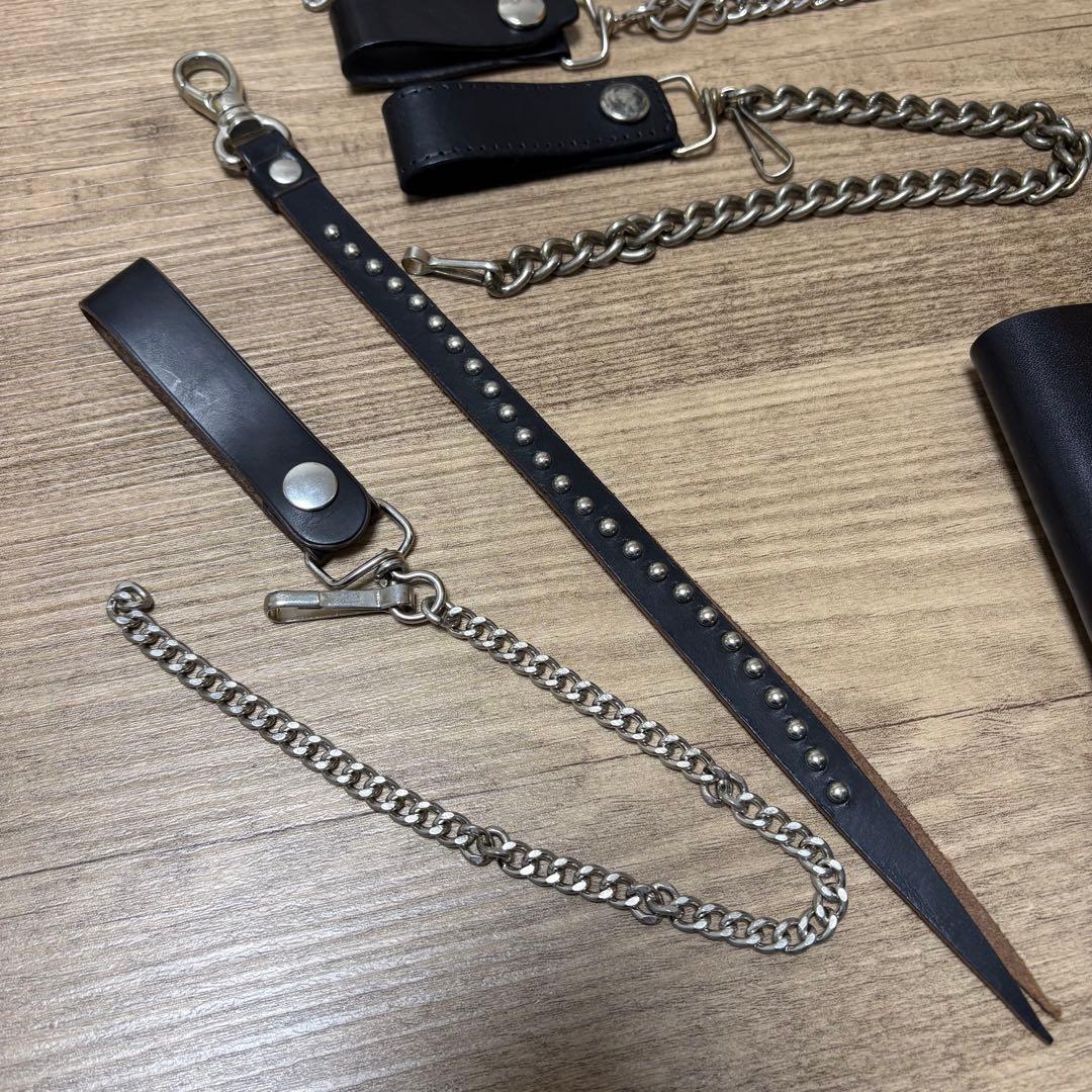 トラッカーウォレット　ウォレットチェーン　スタッズキーホルダー　真鍮