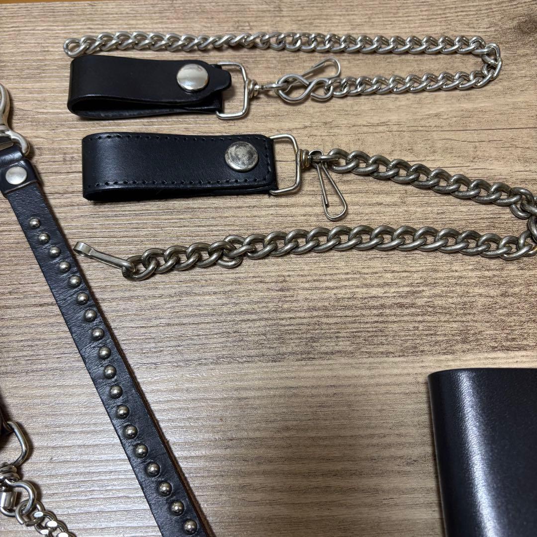トラッカーウォレット　ウォレットチェーン　スタッズキーホルダー　真鍮