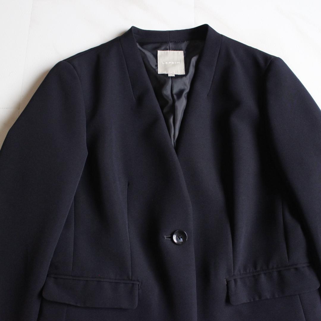 【美品】LEPSIM パンツスーツ セットアップ ノーカラー M ネイビー