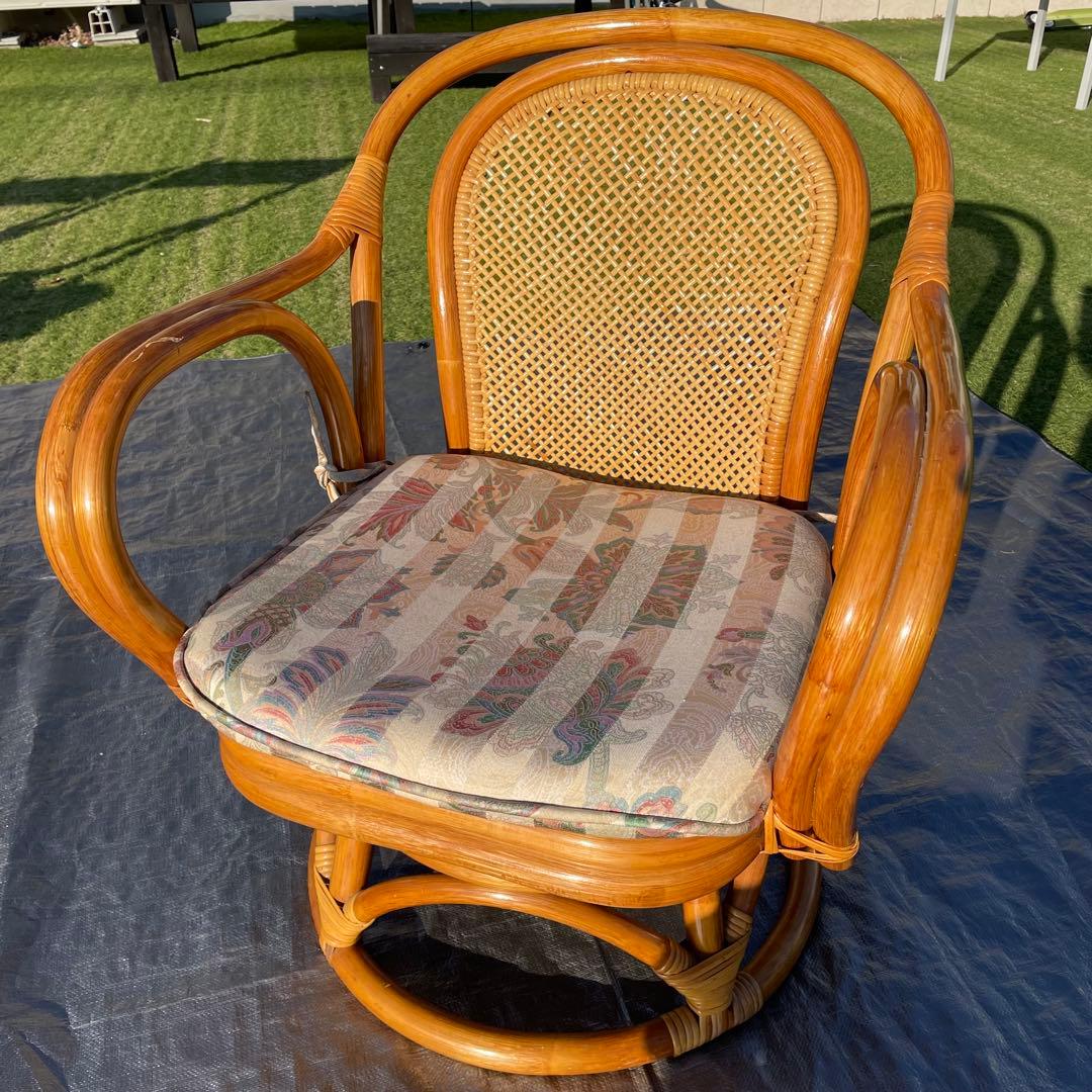 天然籐 ラタン 回転式 椅子 肘付き アームレスト付き