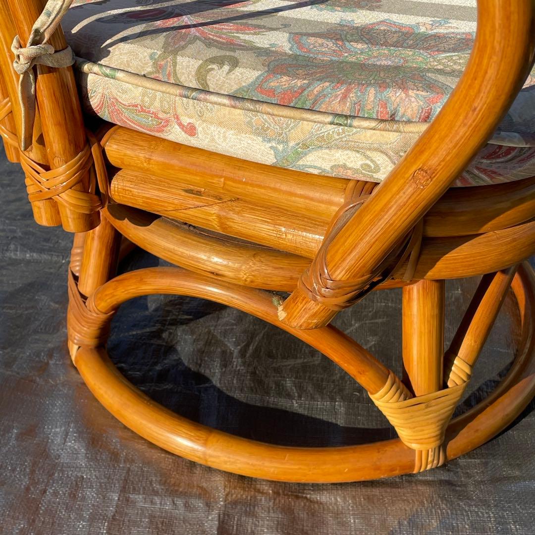 天然籐 ラタン 回転式 椅子 肘付き アームレスト付き