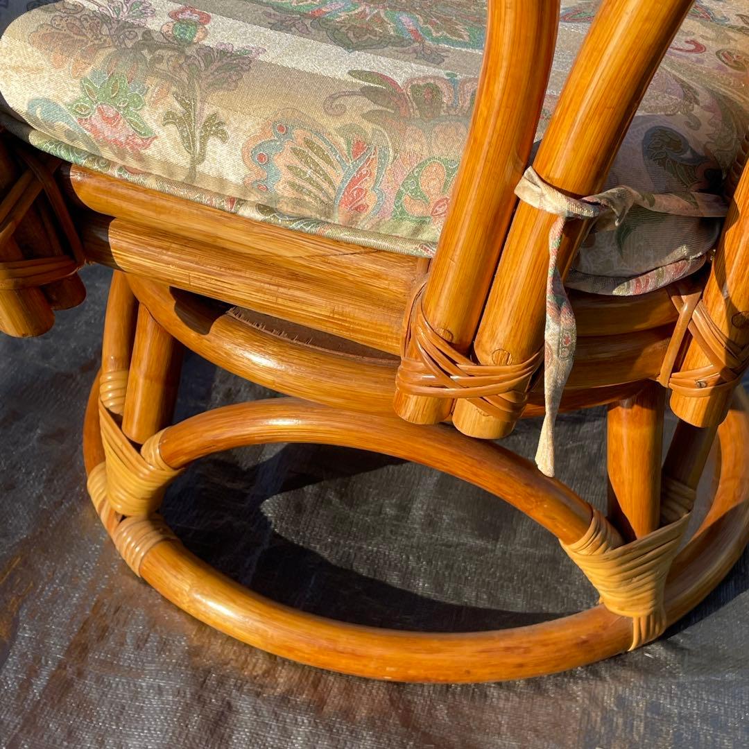 天然籐 ラタン 回転式 椅子 肘付き アームレスト付き