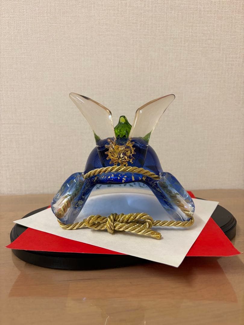義山　ガラス　兜　金箔　新品未使用　完品