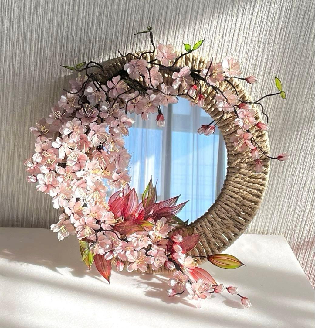 アメリカンフラワー　ディップフラワー　NO.204（八重桜・ミラー壁掛け）