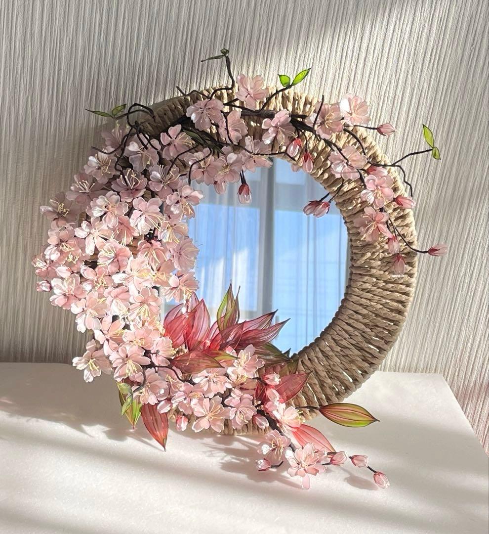 アメリカンフラワー　ディップフラワー　NO.204（八重桜・ミラー壁掛け）