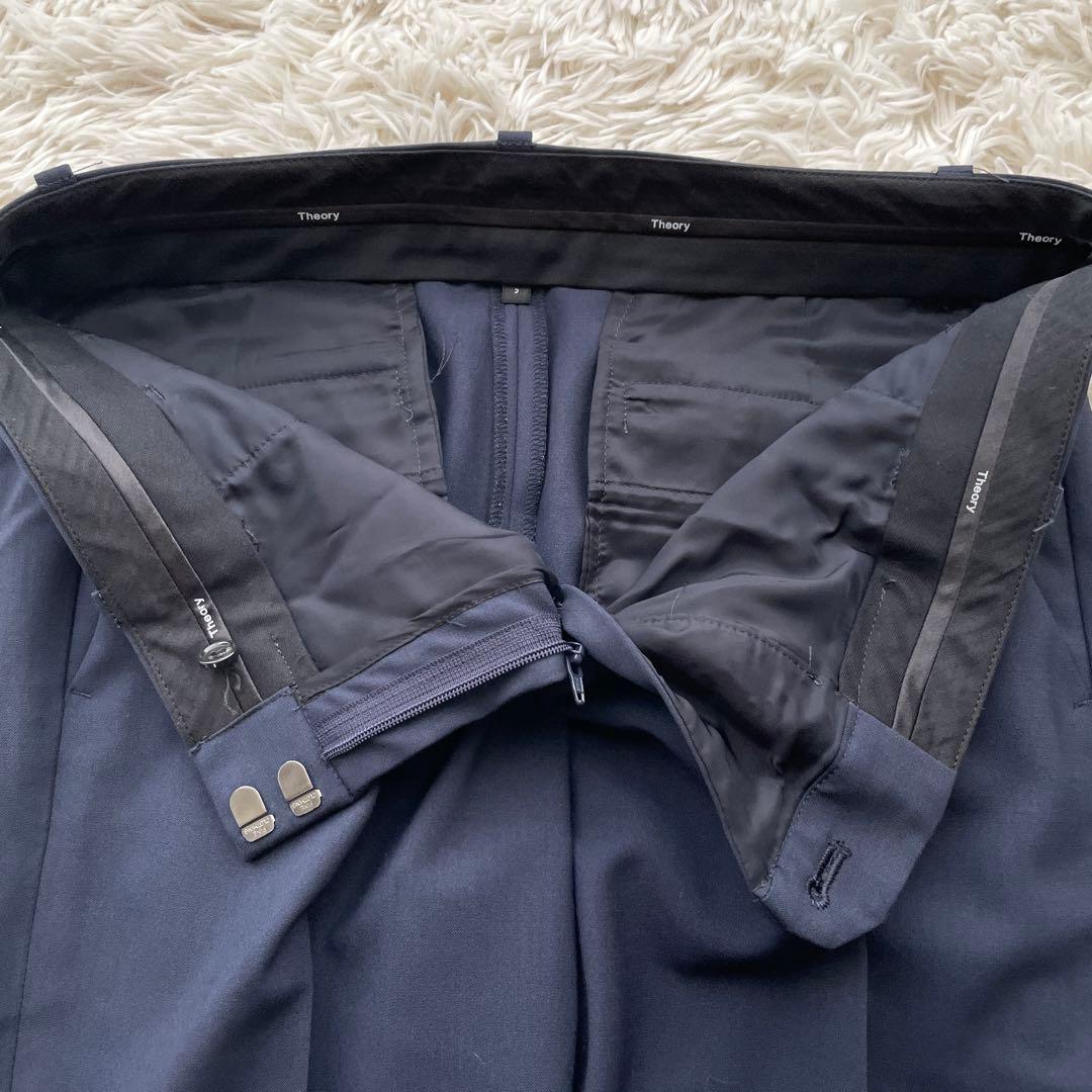 【専用Theory】パンツスーツ ノーカラージャケット ストレッチ ネイビーM