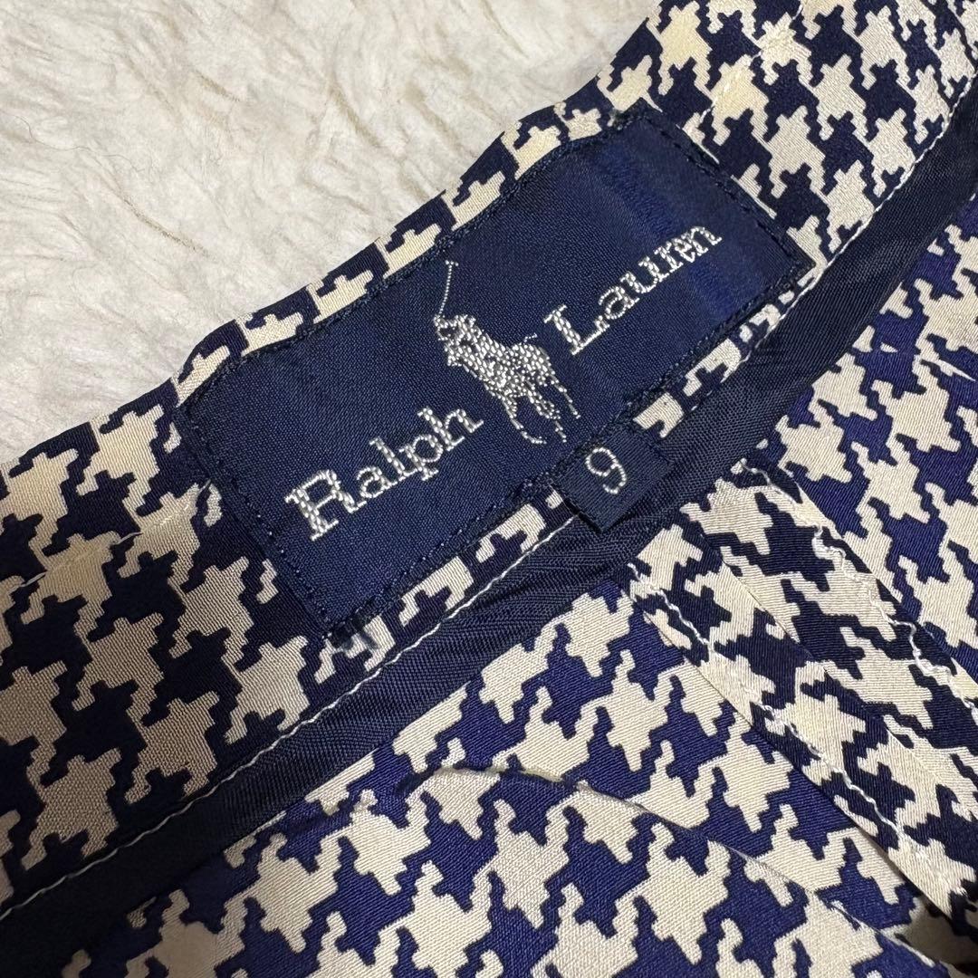 RALPH LAUREN 千鳥柄シルクロングスカート ネイビー