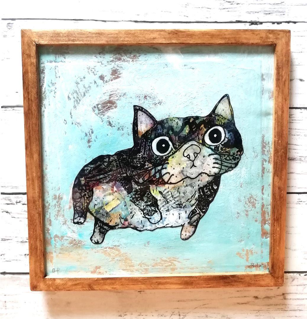 アンティークwaxベージュ額縁ご確認ページ　title「プカプカ猫」