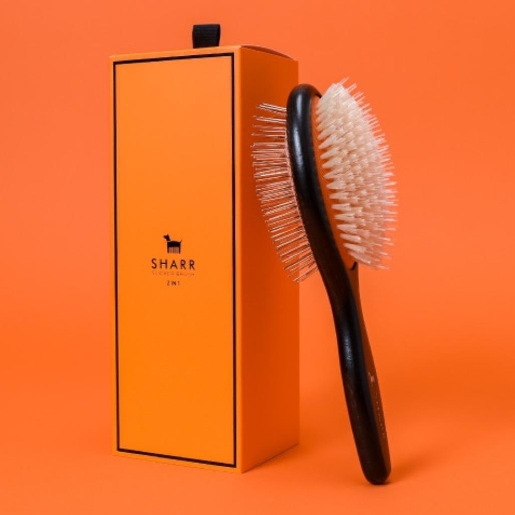 新品未使用 韓国発 SHARR ペットブラシ 黒 オレンジ 犬 猫 2in1