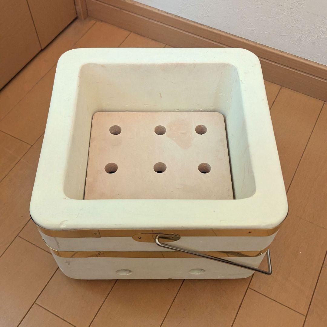 七輪 白 金色ストライプ 取っ手つき