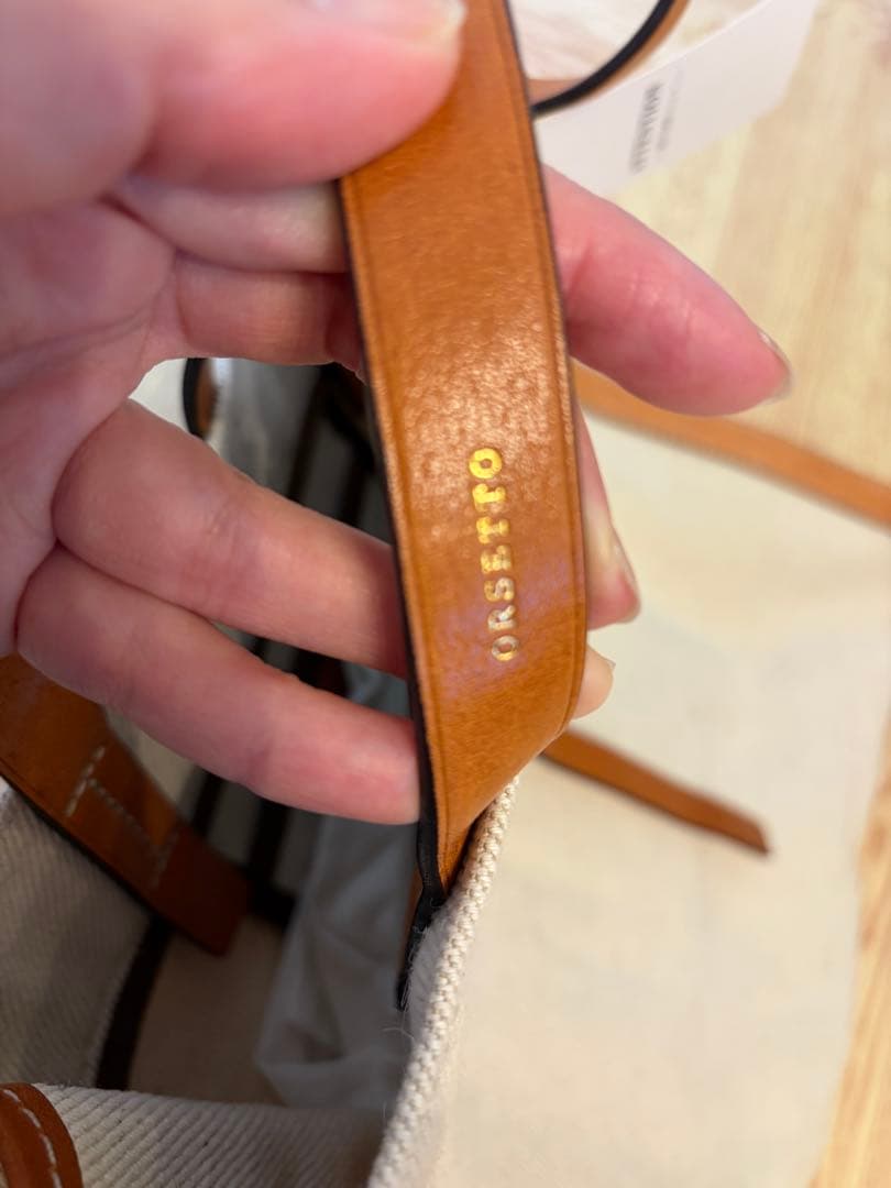 ベージュ キャンバス レザートートバッグ　オルセット　olsetto