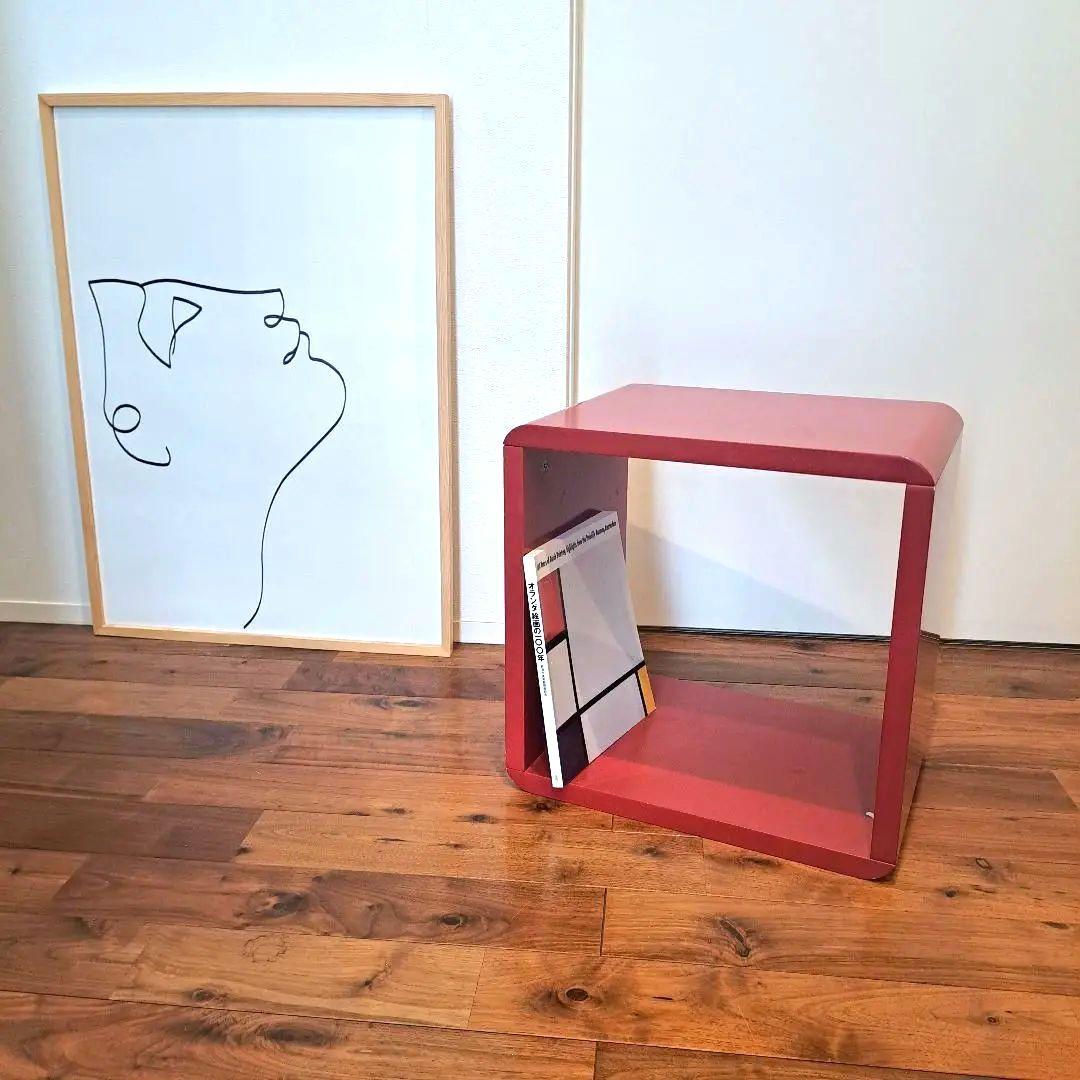 ミッドセンチュリー　スクエアボックス　　赤　モダン　木製