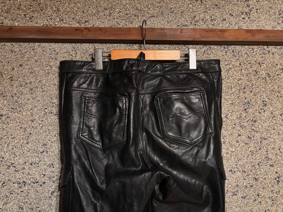 80s 90s レザー カーゴパンツ leather 黒 レア vintage