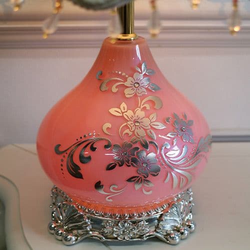 輸入雑貨　ガラス内臓ランプ　布シェード　テーブルスタンド　ヨーロピアン