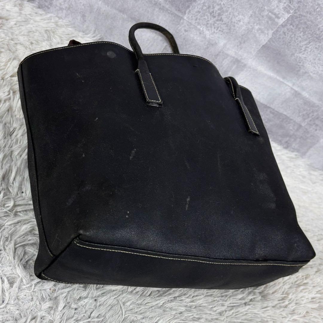 A4可 希少 PRADA レザー トートバッグ ポーチ 三角プレート ブラック