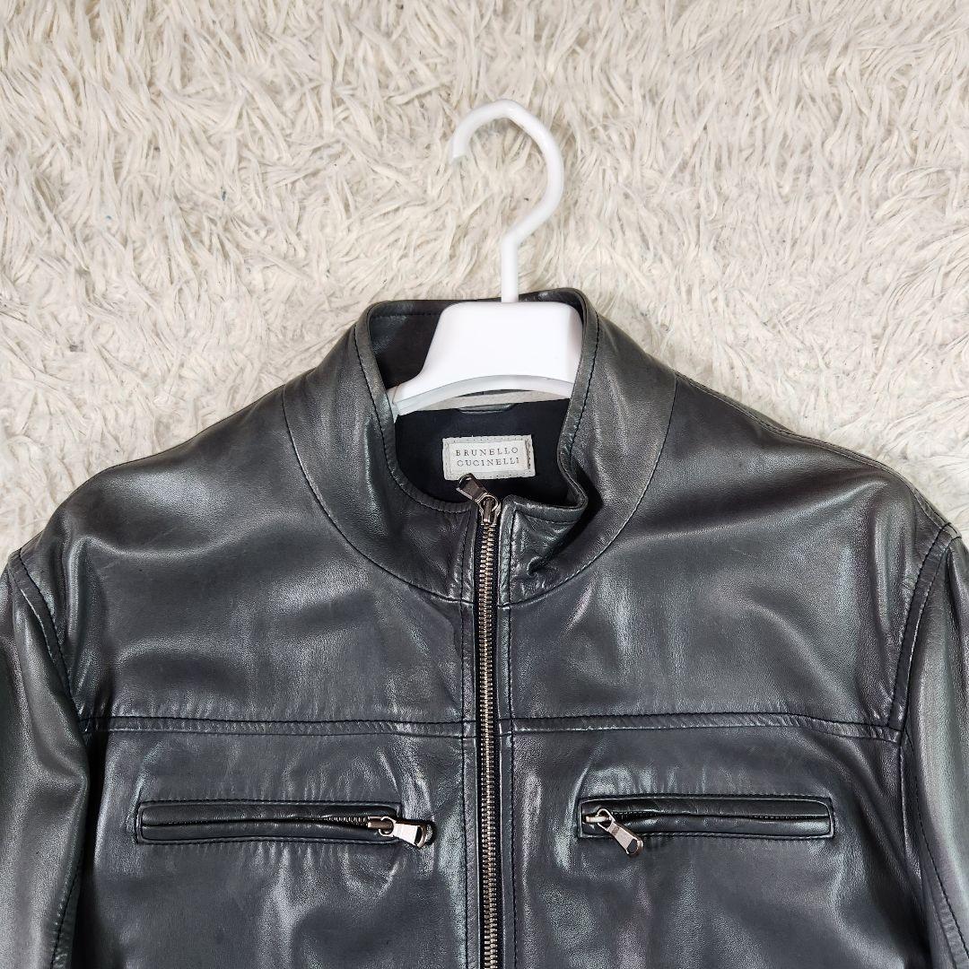 超高級 ブルネロクチネリ シングルライダース ラムレザー ダブルジップ M