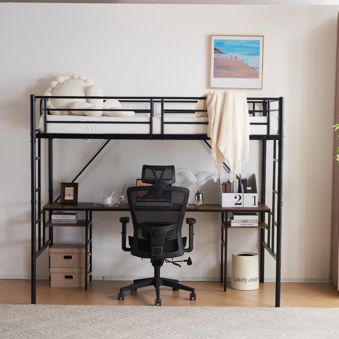 超人気！2COLORデスク付・ラック棚付きシステムベット耐荷重150kg　高機能